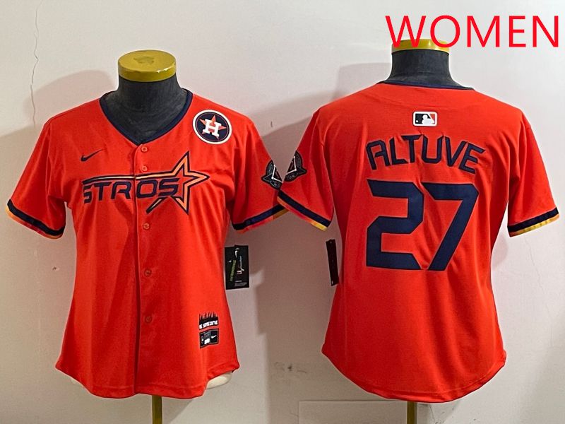 Women Houston Astros #27 Altuve Orange Three generations Joint Name 2025 Nike MLB Jersey style 4125->women mlb jersey->Women Jersey